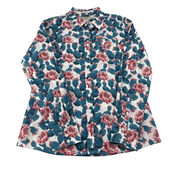 Ariat Women's Floral & Cactus Button-Down Shirt Long Sleeve‎ size Large - Picture 1 of 6